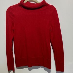 Women's Red Pure Merino Wool Turtle Neck Pullover Sweater Size Medium